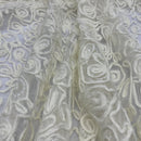 Chantilly Rope Pattern Lace Net Frill Dress Fabric, Cream