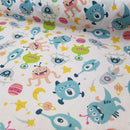Aliens Print Sci-fi Polycotton Fabric Dress Crafts 45", White - Bull Ring Fabrics