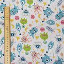 Aliens Print Sci-fi Polycotton Fabric Dress Crafts 45", White - Bull Ring Fabrics