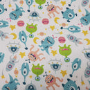 Aliens Print Sci-fi Polycotton Fabric Dress Crafts 45", White - Bull Ring Fabrics