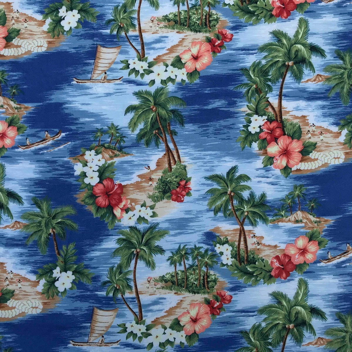 Aloha Hawaii Island Print Rose & Hubble Cotton Fabric - Bull Ring Fabrics