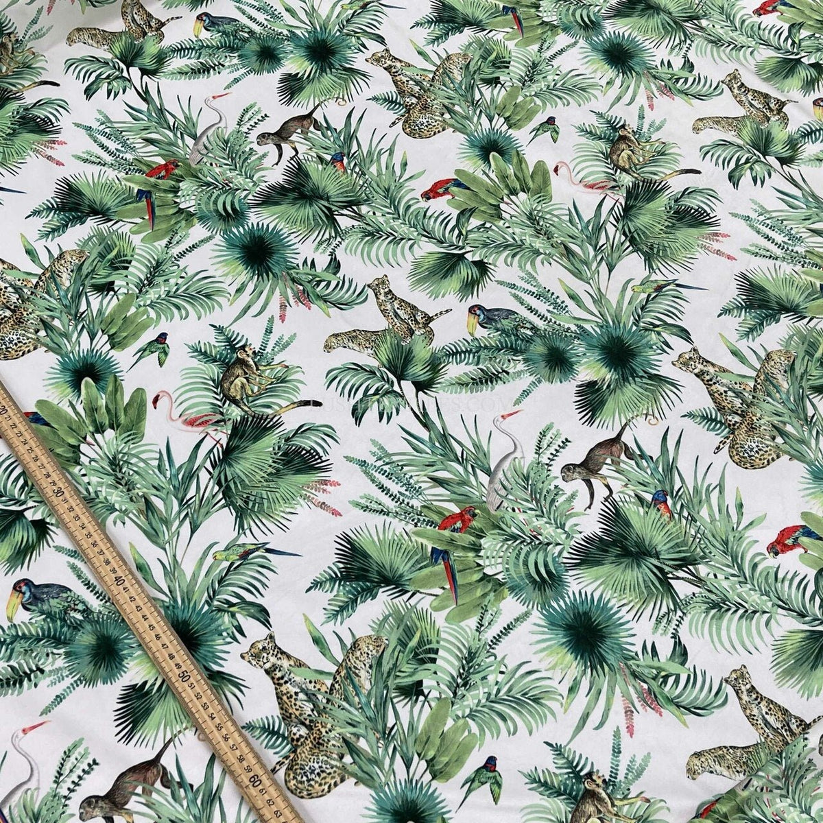 Amazon Tropical Digital Print Plush Velvet Curtain Fabric, Natural - Bull Ring Fabrics