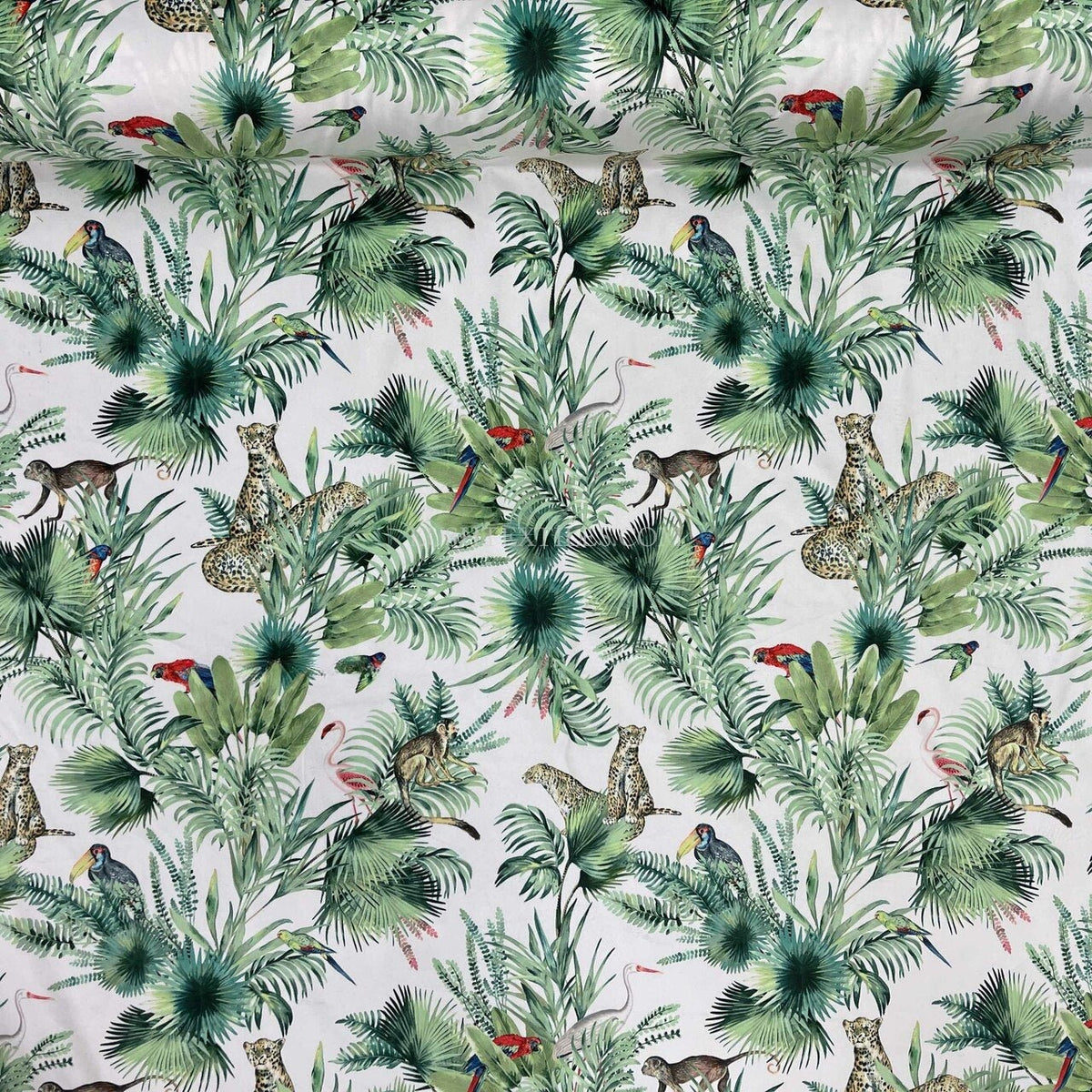 Amazon Tropical Digital Print Plush Velvet Curtain Fabric, Natural - Bull Ring Fabrics