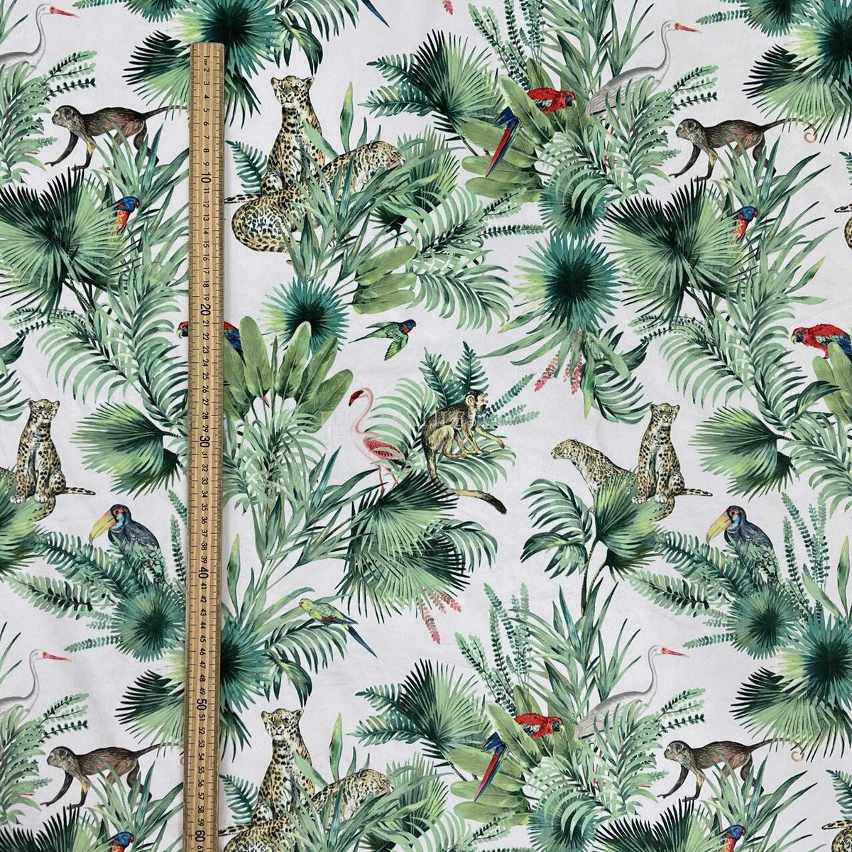 Amazon Tropical Digital Print Plush Velvet Curtain Fabric, Natural - Bull Ring Fabrics