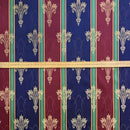 Vintage Mirage Damask Striped Curtain Brocade Fabric 140cm, Red/Green/Blue