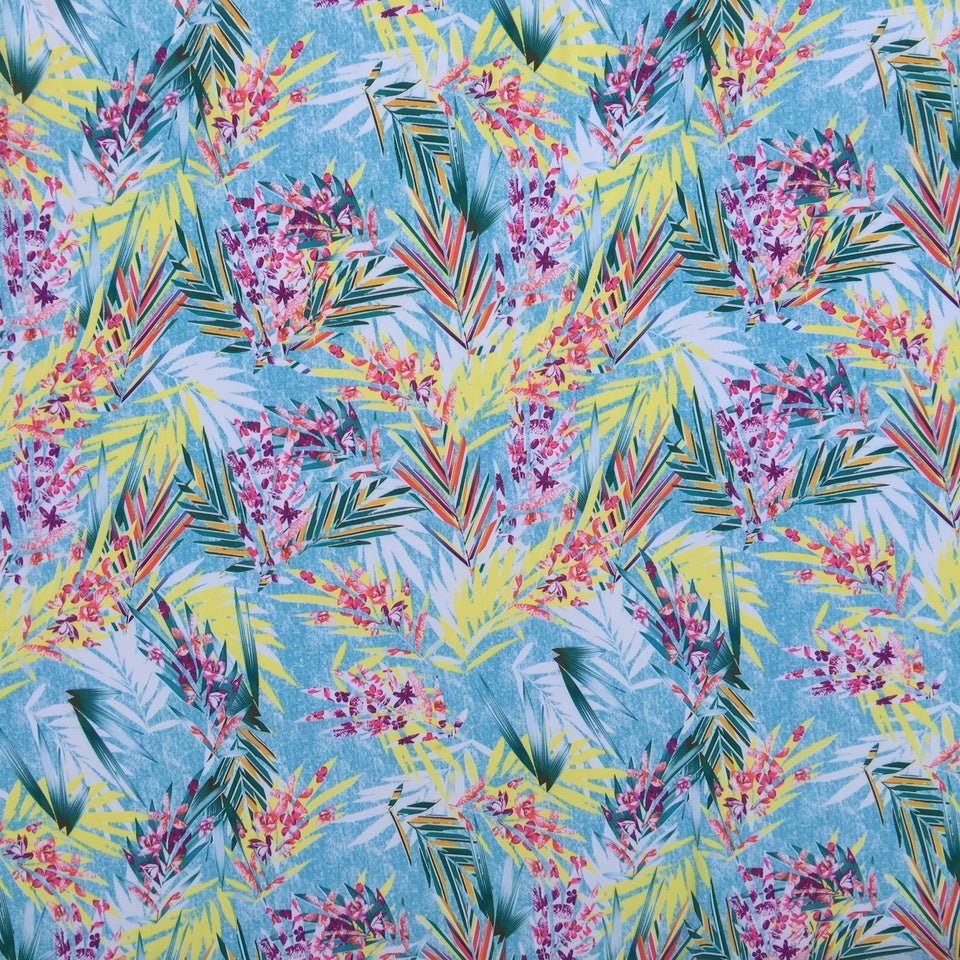 Autumn Floral Digital Print Bubble Crepe Dress Fabric, Sky - Bull Ring Fabrics