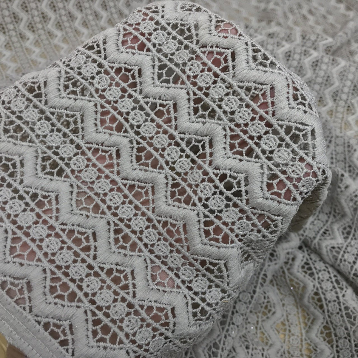 Aztec Cotton Lace Dress Fabric, Taupe - Bull Ring Fabrics