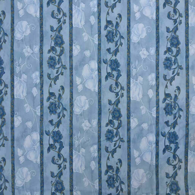 Striped Floral Abstract Cotton Sheeting Vintage Fabric 140cm, Blue