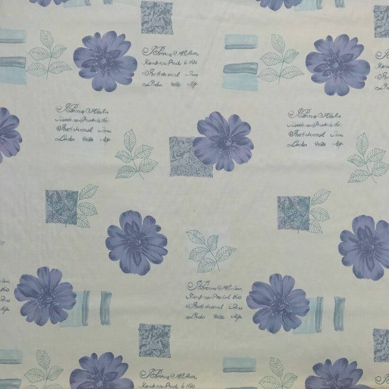 Lilac Floral Flowers Vintage Cotton Curtain Fabric 140cm, Cream