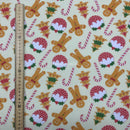 Christmas Pudding & Gingerbread Men Polycotton Xmas Fabric45", Cream