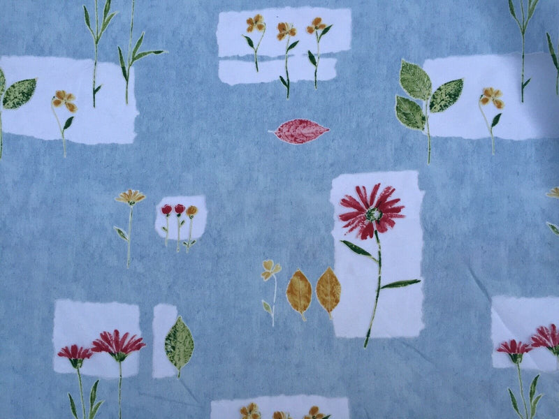 Flowers Voile Fabric Floral Backdrop Window Draping Net Curtains Blue 150cm