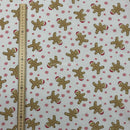 Gingerbread Man & Snowflakes Christmas Polycotton Xmas Fabric 45", White
