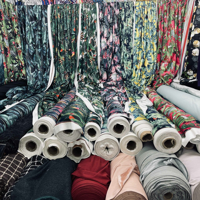 Botanical Digital Print Plush Velvet Curtain Fabric, Navy
