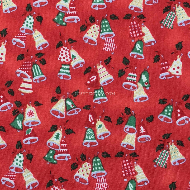 Weihnachtsglocken Weihnachtsdruck Baumwollstoff, Rot