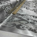 Damask PVC Oilcloth Fabric Embossed Metallic, Silver
