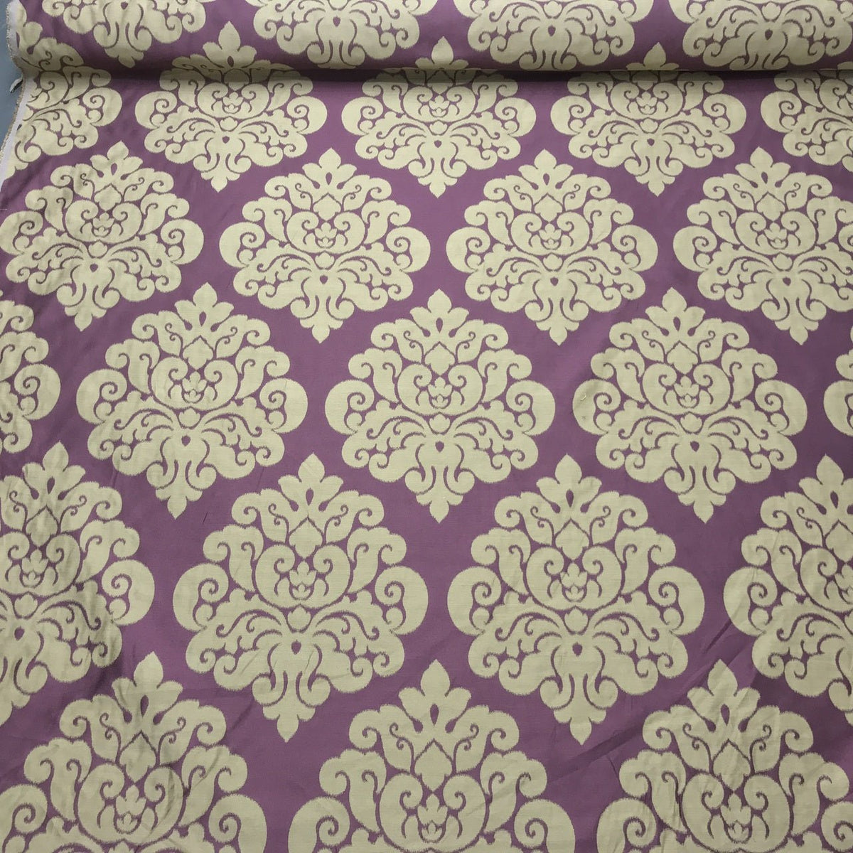 Beige Damask Upholstery Curtain Brocade Fabric, Purple - Bull Ring Fabrics