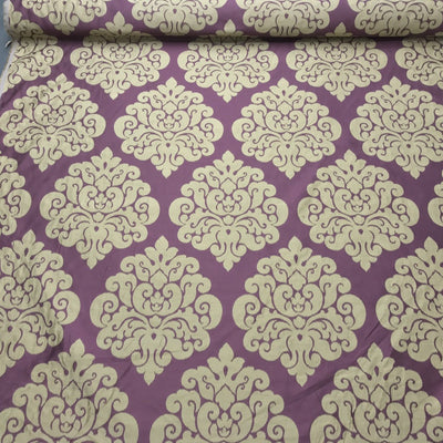Beige Damask Upholstery Curtain Brocade Fabric, Purple - Bull Ring Fabrics