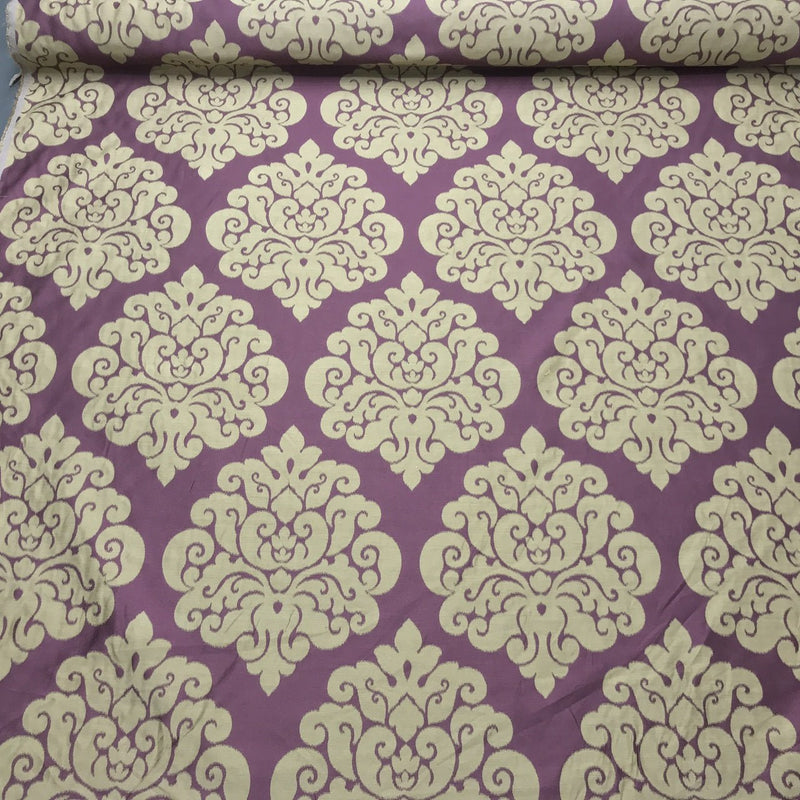 Beige Damask Upholstery Curtain Brocade Fabric, Purple - Bull Ring Fabrics