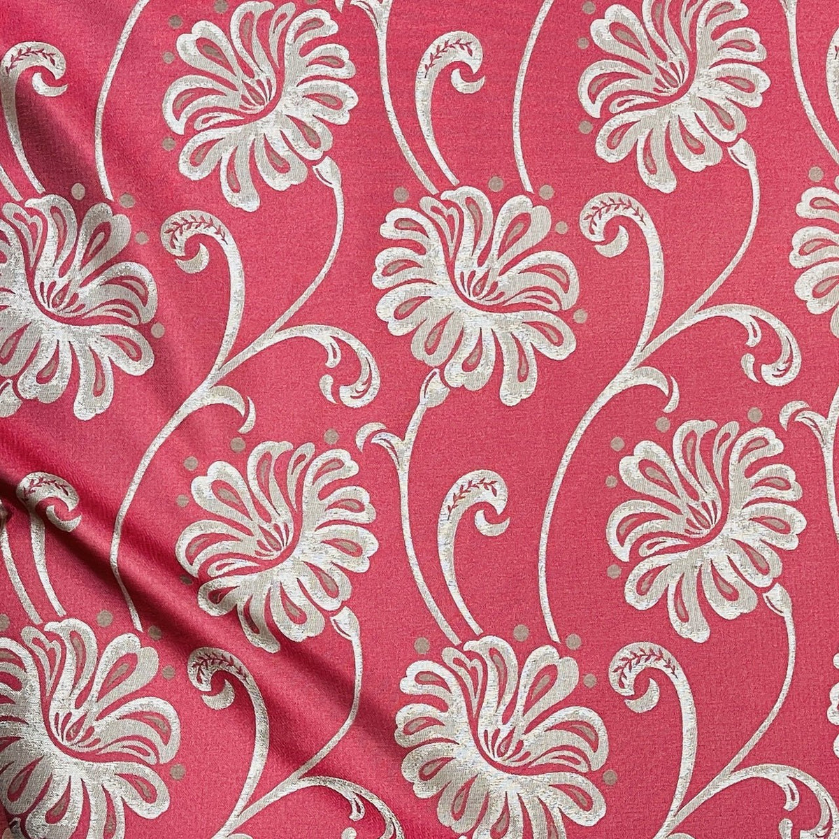 Beige Floral Upholstery Curtain Brocade Fabric 140cm, Red - Bull Ring Fabrics
