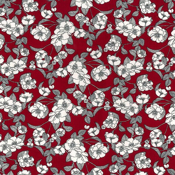 Black Line Floral Print Rose & Hubble 100% Cotton Fabric Kimono Frock Dress 45" - Bull Ring Fabrics