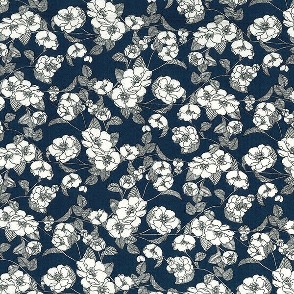 Black Line Floral Print Rose & Hubble 100% Cotton Fabric Kimono Frock Dress 45" - Bull Ring Fabrics