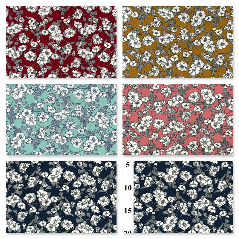 Black Line Floral Print Rose & Hubble 100% Cotton Fabric Kimono Frock Dress 45" - Bull Ring Fabrics
