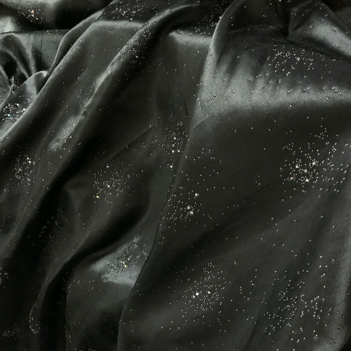 Black Satin Fabric Small Silver Gemstones Dress Draping Material 60" - Bull Ring Fabrics