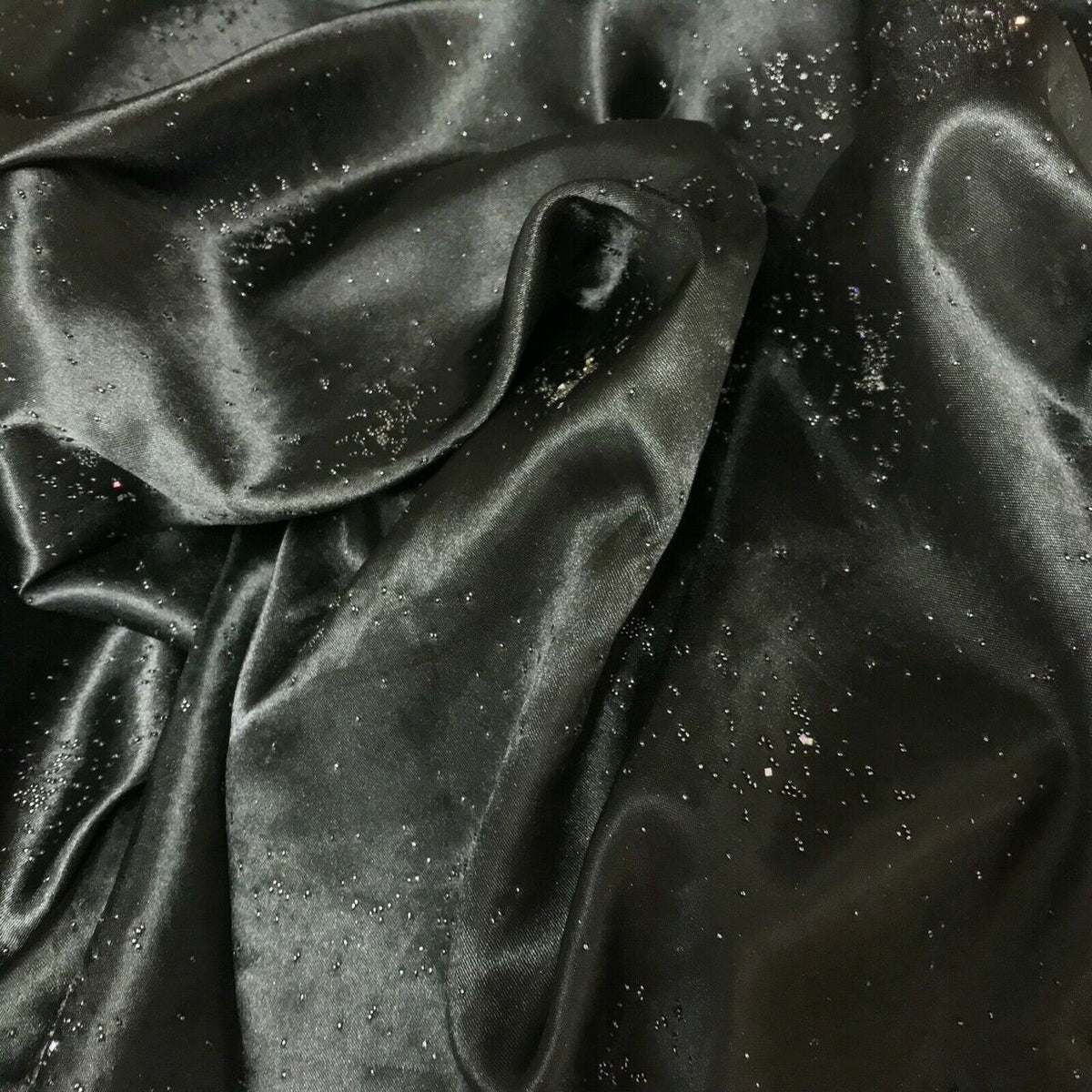Black Satin Fabric Small Silver Gemstones Dress Draping Material 60" - Bull Ring Fabrics