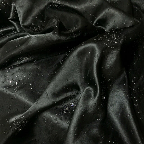 Black Satin Fabric Small Silver Gemstones Dress Draping Material 60" - Bull Ring Fabrics