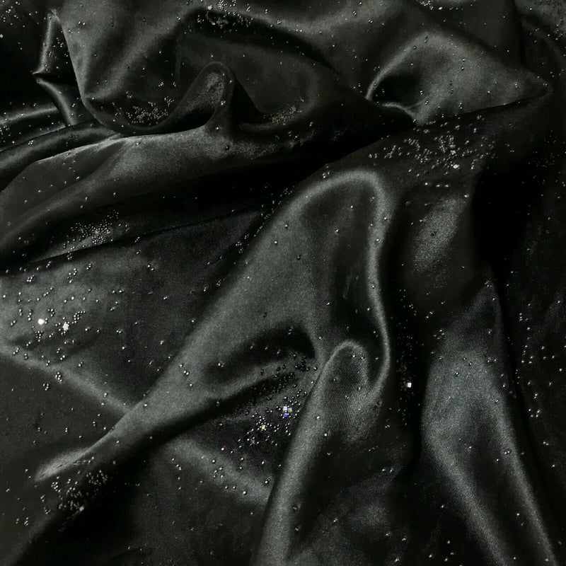 Black Satin Fabric Small Silver Gemstones Dress Draping Material 60" - Bull Ring Fabrics