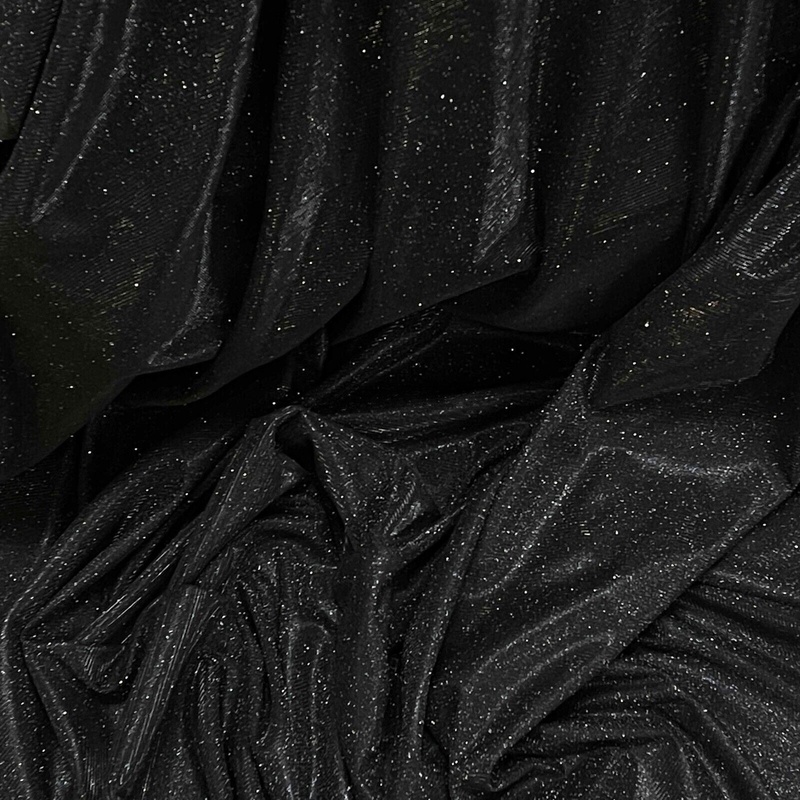 Black Sparkling Glitter Jersey Stretch Dress Fabric Backdrop - Bull Ring Fabrics