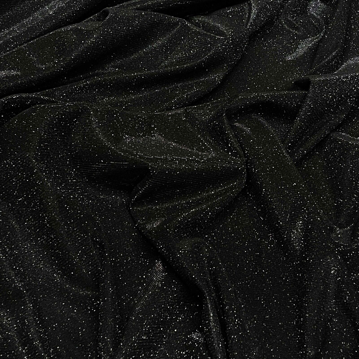 Black Sparkling Glitter Jersey Stretch Dress Fabric Backdrop - Bull Ring Fabrics