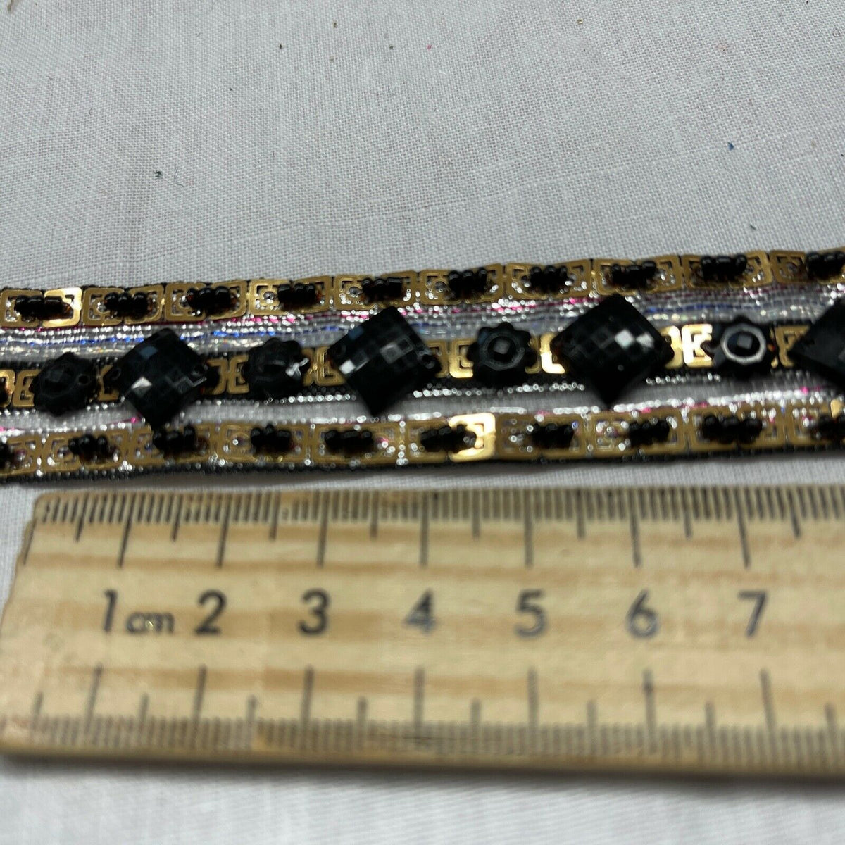Black Stone Diamond Cut Gold Lace Trimming Wedding Dress Neck Hem Arms/Skirt Top - Bull Ring Fabrics