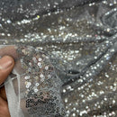 Bling Sequins Tulle Net Fabric, Grey - Bull Ring Fabrics
