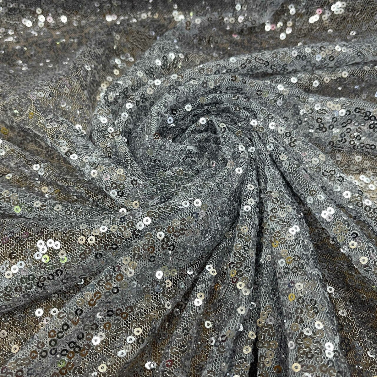 Bling Sequins Tulle Net Fabric, Grey - Bull Ring Fabrics