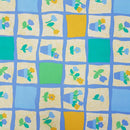 Blue Flower Pots Waterproof Ripstop Outdoor PVC Bathroom Fabric Nursery 182cm - Bull Ring Fabrics