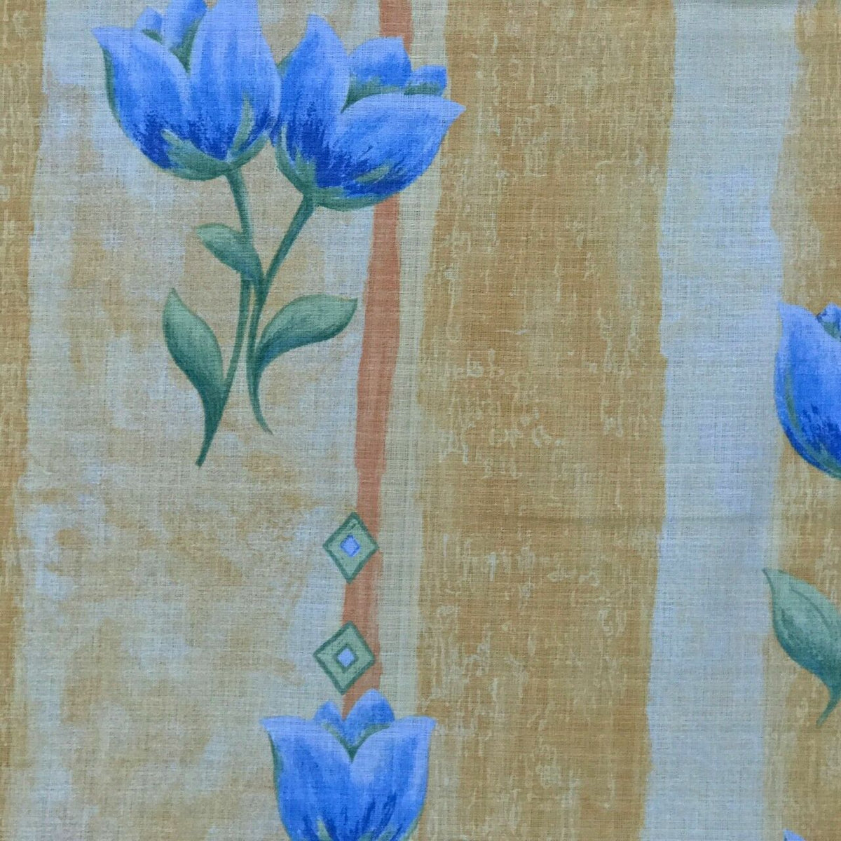 Blue Tulips Flowers Vintage Cotton Fabric 140cm, Yellow - Bull Ring Fabrics