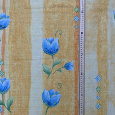 Blue Tulips Flowers Vintage Cotton Fabric 140cm, Yellow - Bull Ring Fabrics