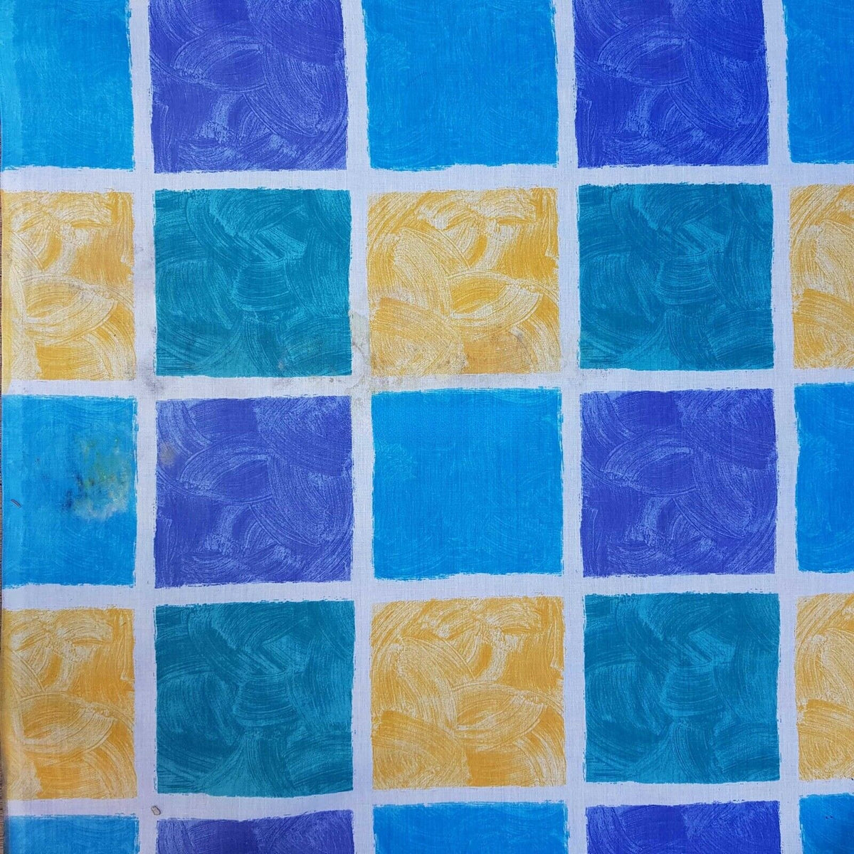 Blue & Yellow Squares Poly Cotton Sheeting Fabric NHS SCRUBS Crafts 200cm WIDE - Bull Ring Fabrics