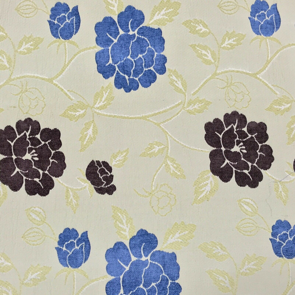 Brown Floral Flowers Designer Upholstery Fabric 140cm, Yellow Cream - Bull Ring Fabrics