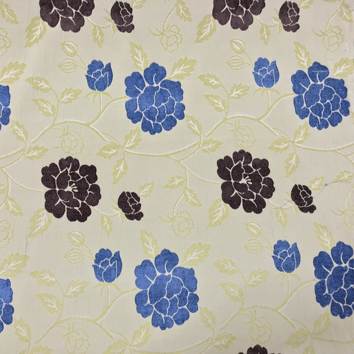 Brown Floral Flowers Designer Upholstery Fabric 140cm, Yellow Cream - Bull Ring Fabrics