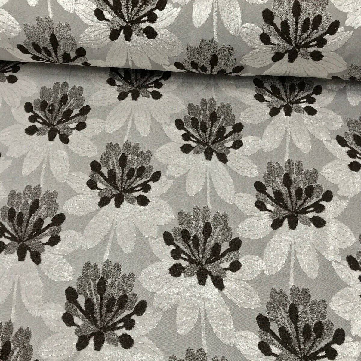 Brown Floral Flowers Heavy Upholstery Fabric 140cm, Beige - Bull Ring Fabrics