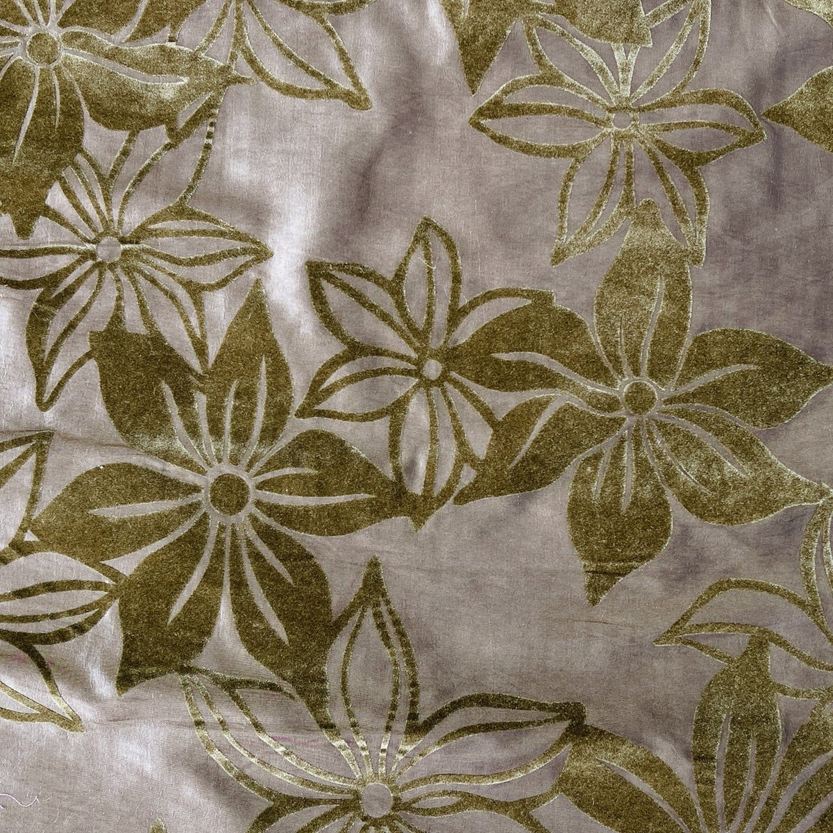 Brown Floral Velvet Flock Taffeta Fabric, Brown - Bull Ring Fabrics