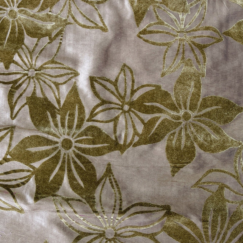 Brown Floral Velvet Flock Taffeta Fabric, Brown - Bull Ring Fabrics