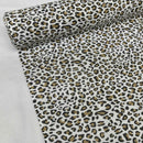 Brown Leopard Spots Animal Print Polycotton Fabric, White - Bull Ring Fabrics