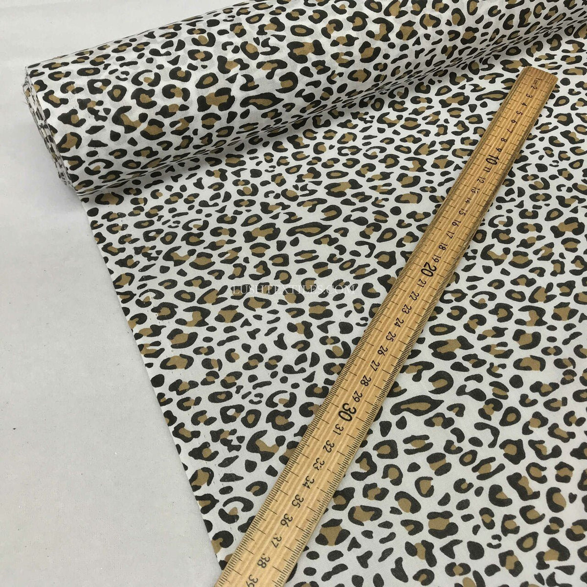 Brown Leopard Spots Animal Print Polycotton Fabric, White - Bull Ring Fabrics