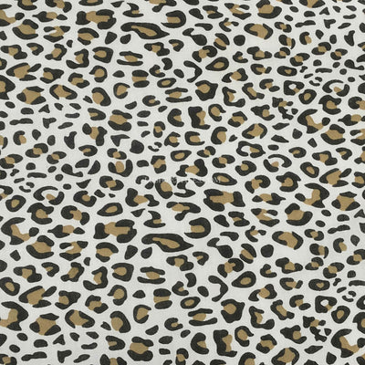 Brown Leopard Spots Animal Print Polycotton Fabric, White - Bull Ring Fabrics