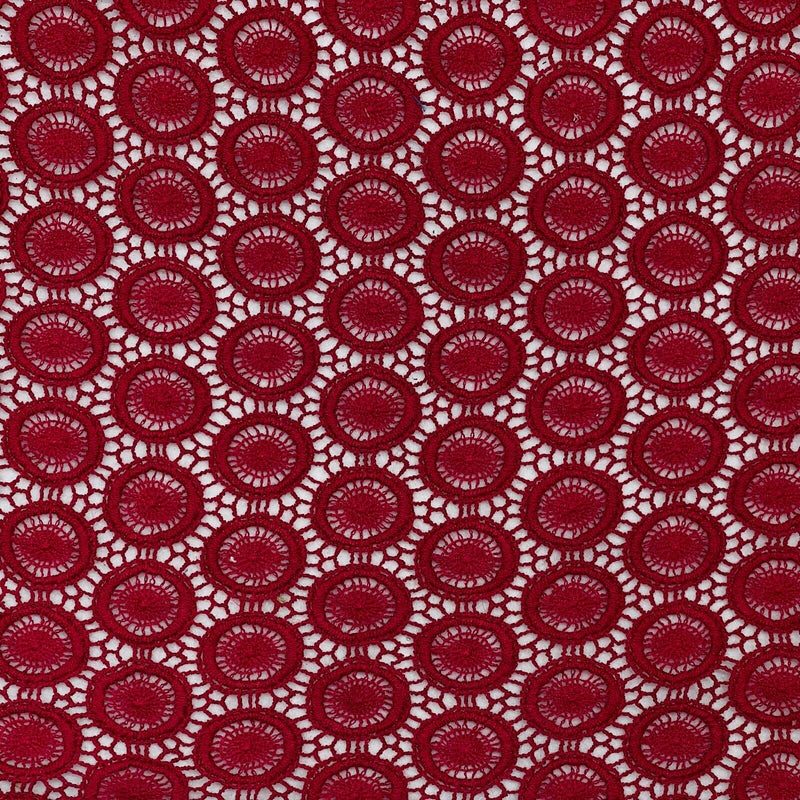 Burgundy Spotted Flower Guipure Corded Dress Lace Lingerie Trim Wedding Fabric - Bull Ring Fabrics