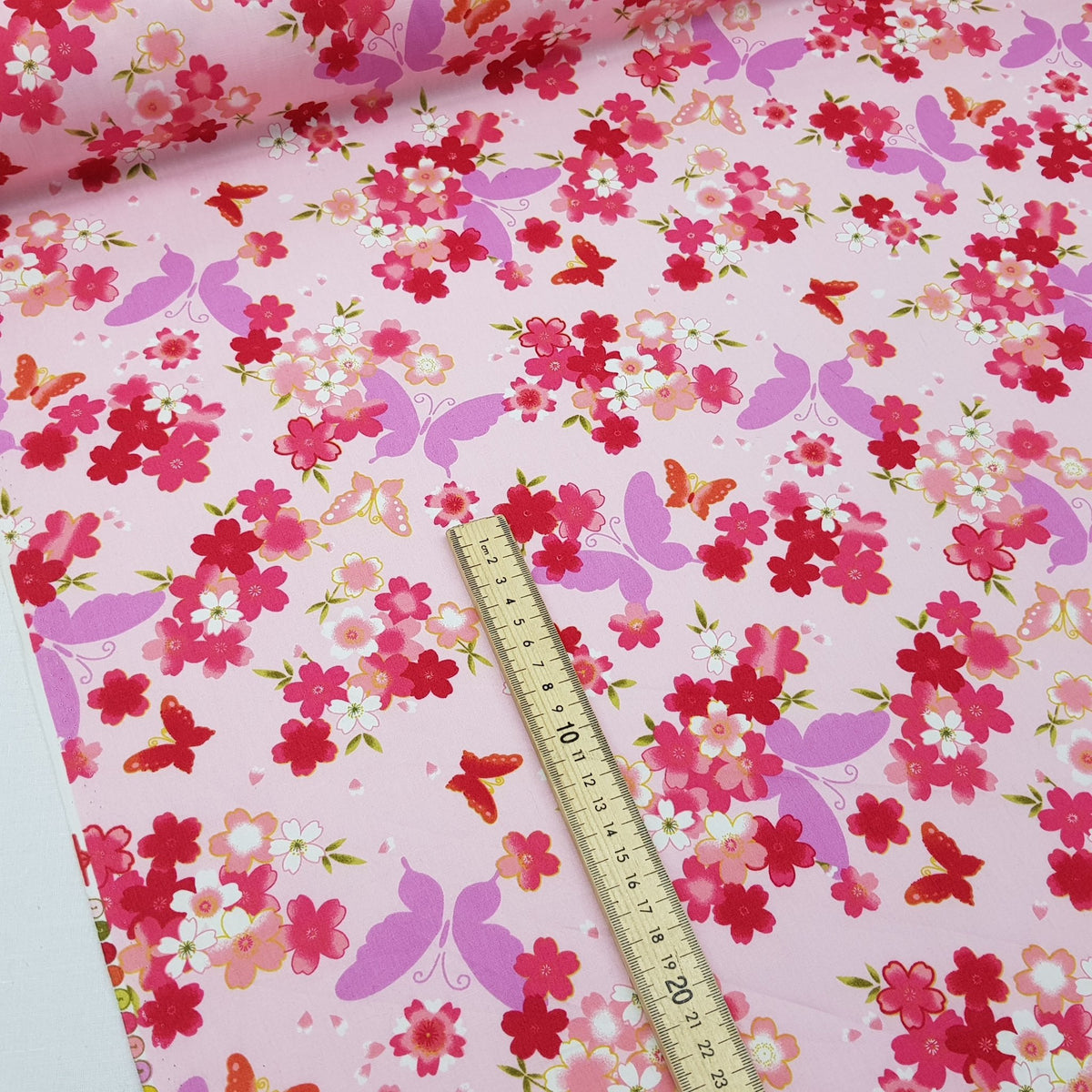 Butterfly Floral Flowers Rose & Hubble Cotton Fabric - Bull Ring Fabrics