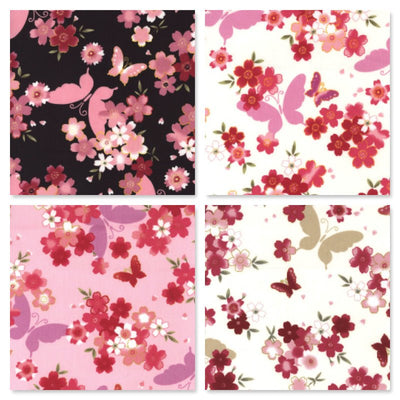 Butterfly Floral Flowers Rose & Hubble Cotton Fabric - Bull Ring Fabrics